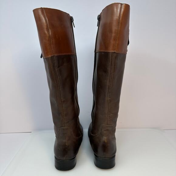 Two Tone Leather Riding Boots Women’s SZ 36 Equestrian Buckle Zip Low Heel Luxe - Picture 5 of 13